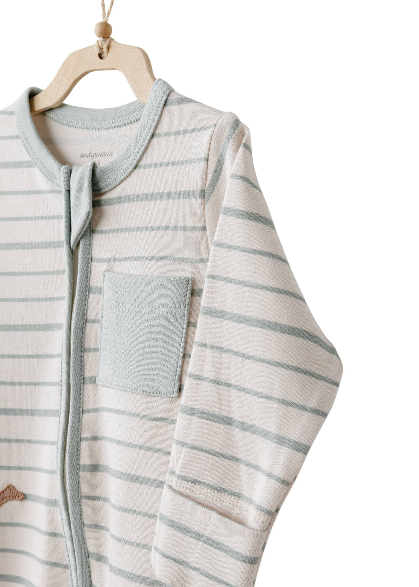 Salopeta Lunga Bej cu Dungi Verzi cu Dinozauri AC26004 Andywawa