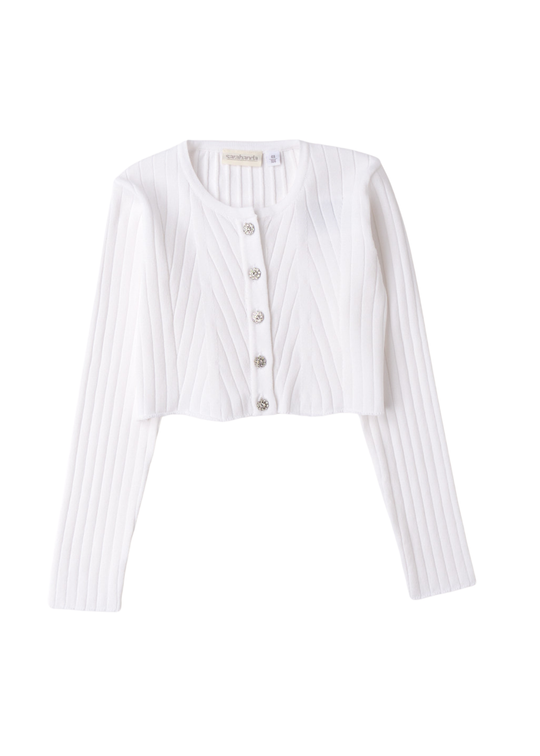 Cardigan Tricotat Alb cu Nasturi Bijuterie 0.G240/00 Sarabanda