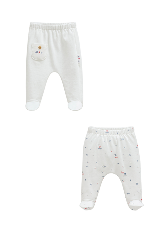 Set 2 Perechi Pantaloni cu Picior din Bumbac Crem Mummy & Daddy APU2330 Mell Sweet Baby