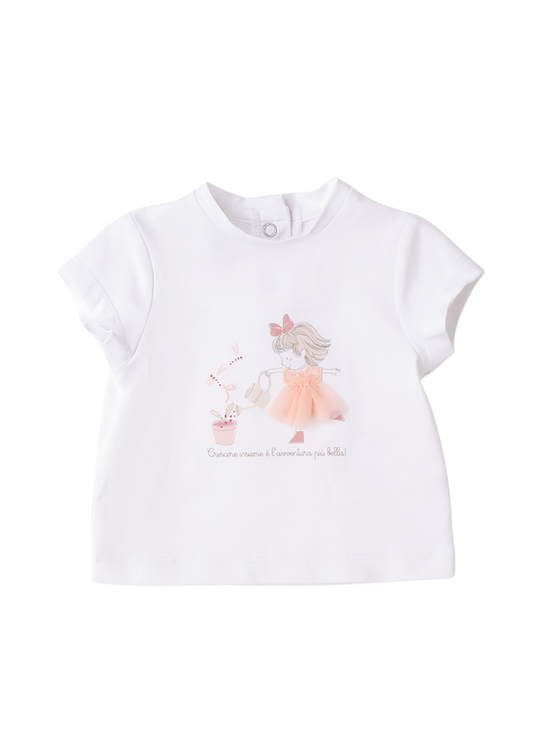 White Short Sleeve T-Shirt with Girl Print 3.G731/00 Minibanda