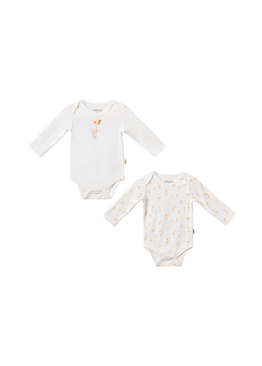 Set 2 Body din Bumbac Organic Ivory Maneca Lunga cu Baloane Portocalii CSY3052 Baby Cosy