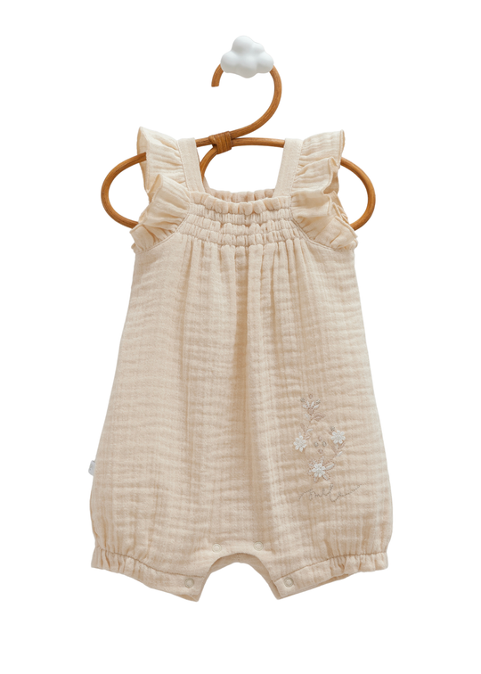 Salopeta Scurta Muselina Bej cu Bretele Smile TK2400 Mell Sweet Baby