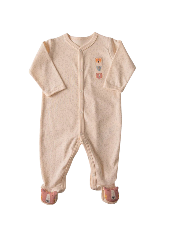 Long Beige Jumpsuit with Tiger Snaps on Bottom S60532 Kitikate