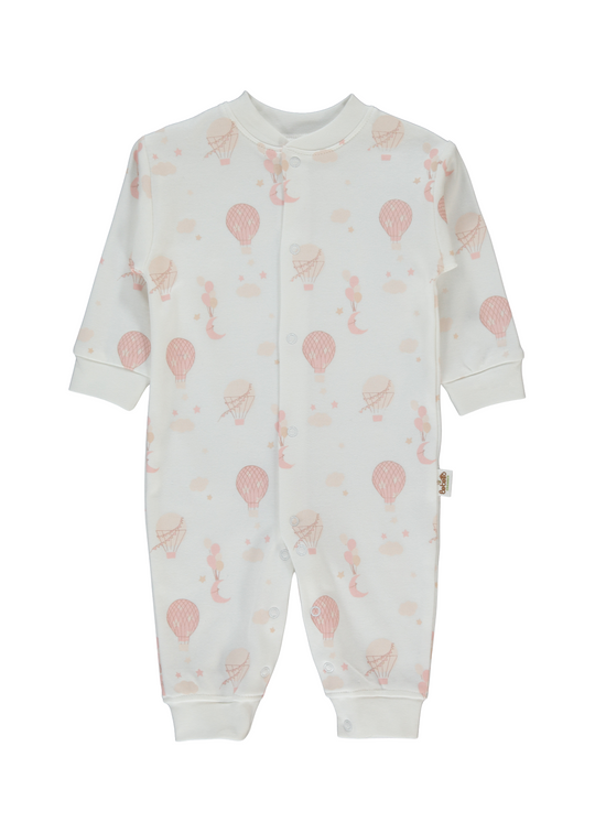 Salopeta Lunga Crem cu Baloane Roz cu Capse T4107 Bebetto