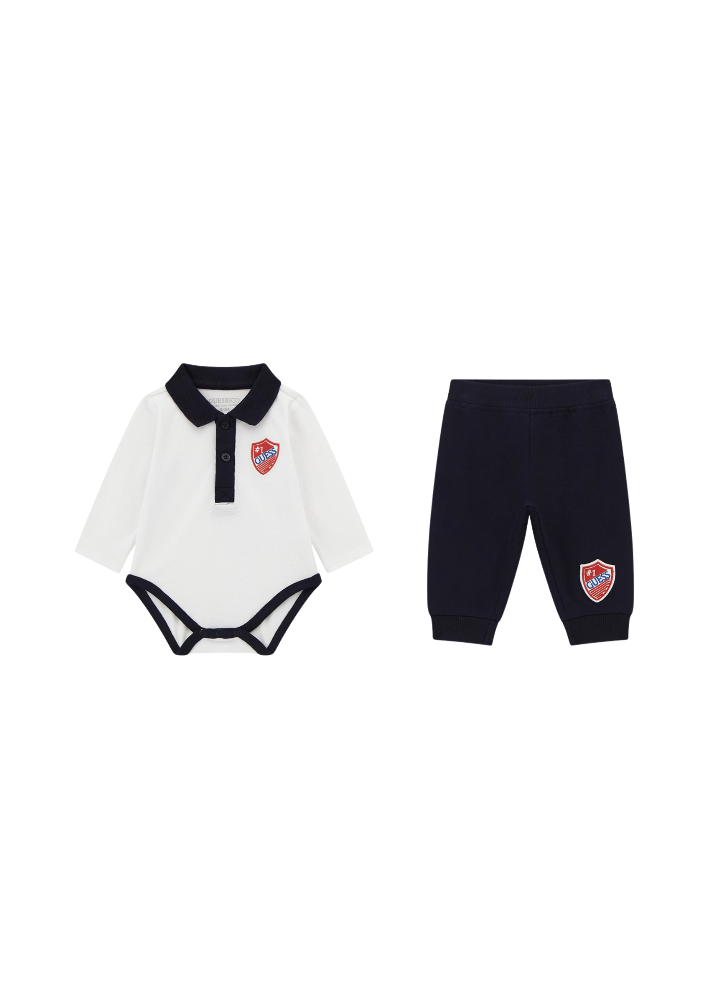 Set 2 Piese Alb cu Bleumarin Body cu Maneca Lunga si Guler Polo si Pantaloni Lungi P5YG03 K9N11 G011 Guess