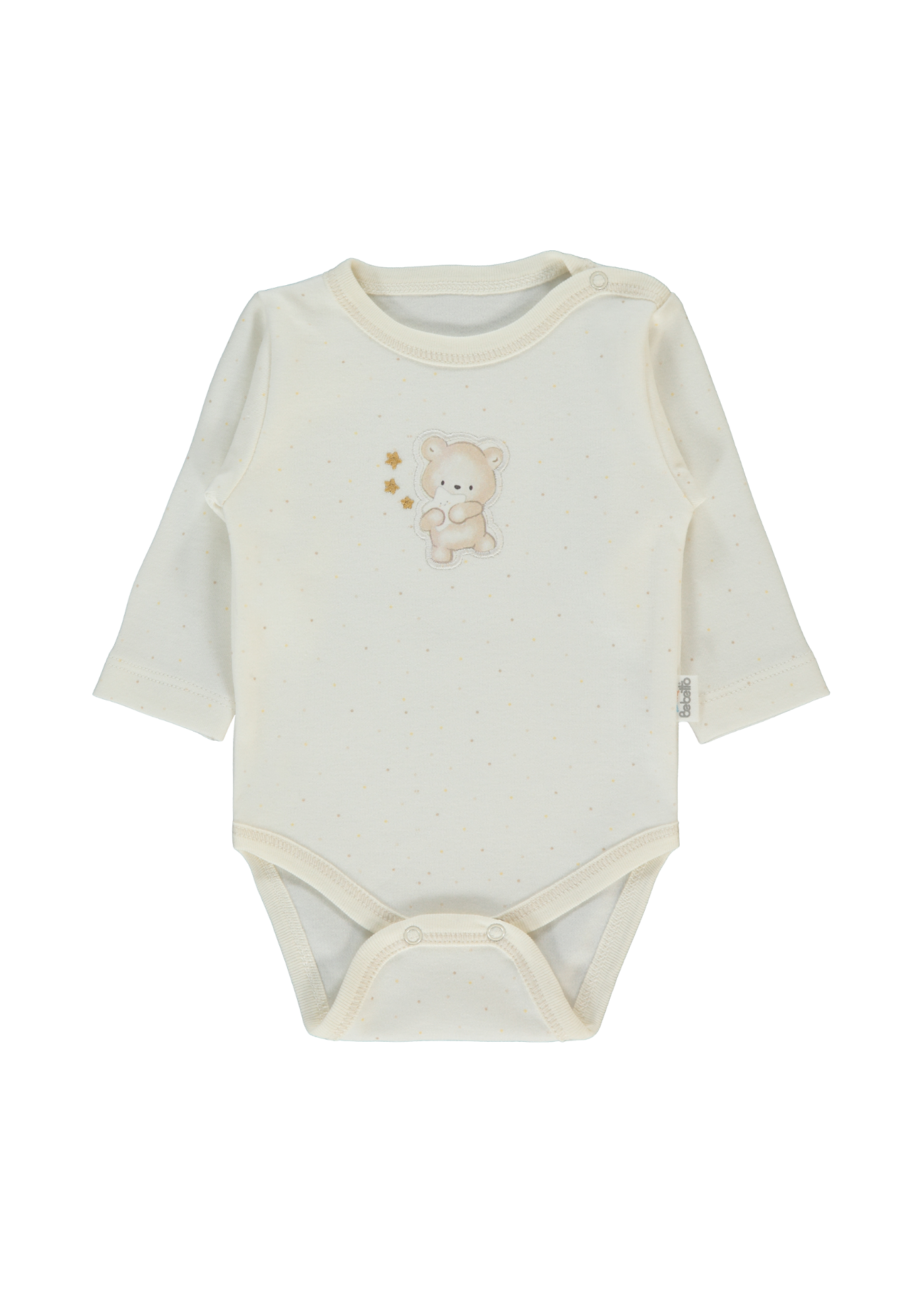 Body cu Maneca Lunga Bej cu Picouri si Urs T4043 Bebetto