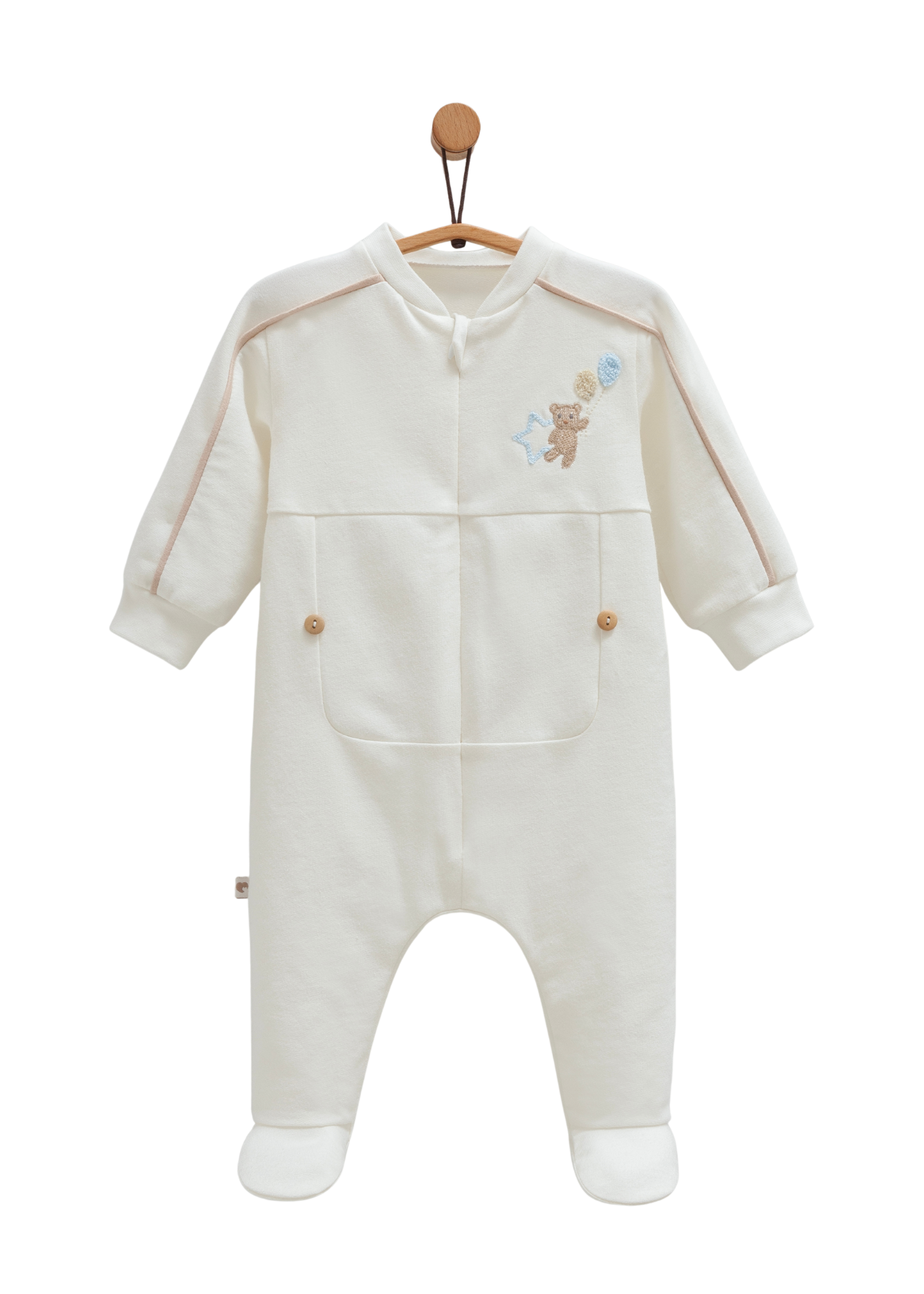 Salopeta Lunga Crem cu Dunga Bej si Urs cu Fermoar TE1570 Mell Sweet Baby