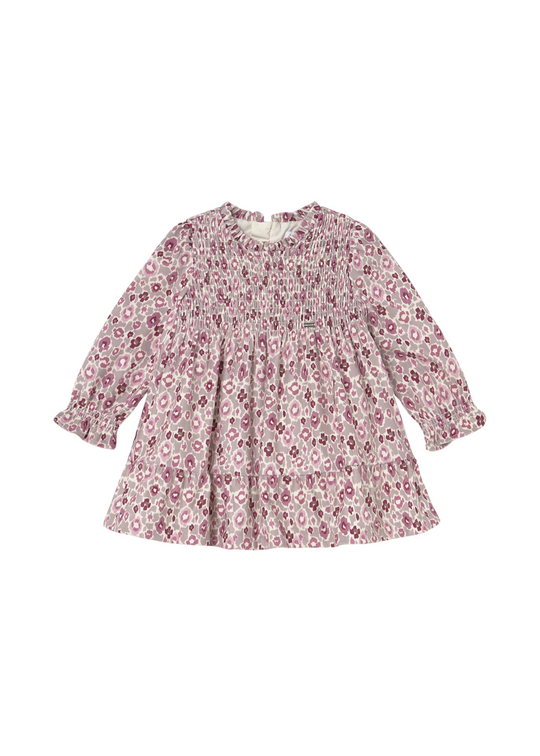 Rochie din Catifea Roz Pudra cu Maneca Lunga cu Imprimeu Flori 2909 Mayoral