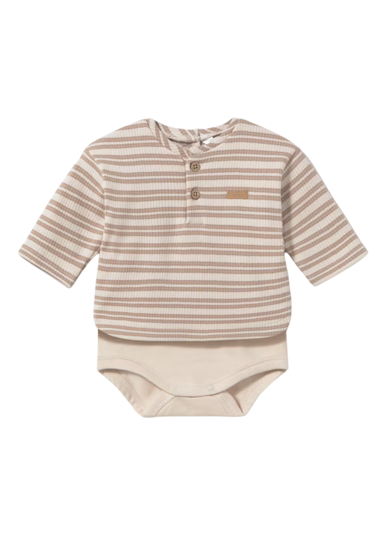 Body Bebe cu Maneca Lunga din Bumbac, Dungi Bej 2776 – Mayoral