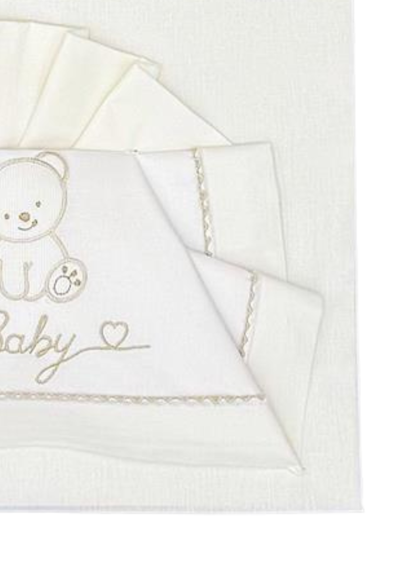 Set Lenjerie Patut 3 Piese Alb-Crem cu Baby Ursulet D08