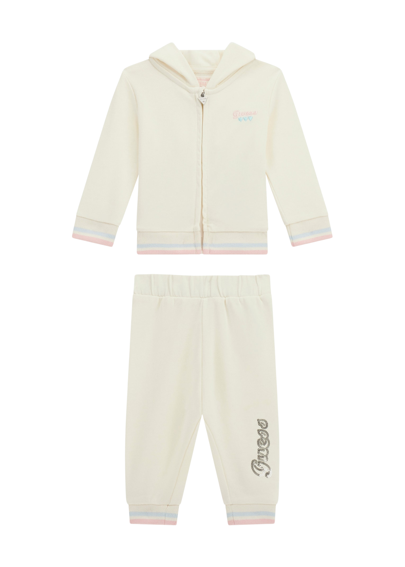 Trening 2 Piese Hanorac si Pantaloni Lungi Crem cu Logo Paiete A5YG00 KA6R4 G012 Guess