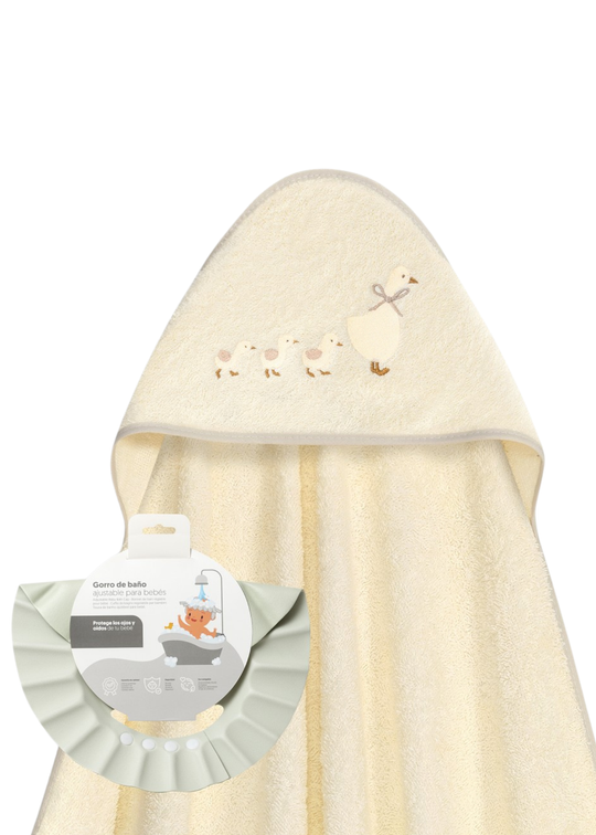 Prosop cu Capison Bej 100x100 cm+Protectie Cap cu Imprimeu Gaste Bej 01273-05 – Interbaby