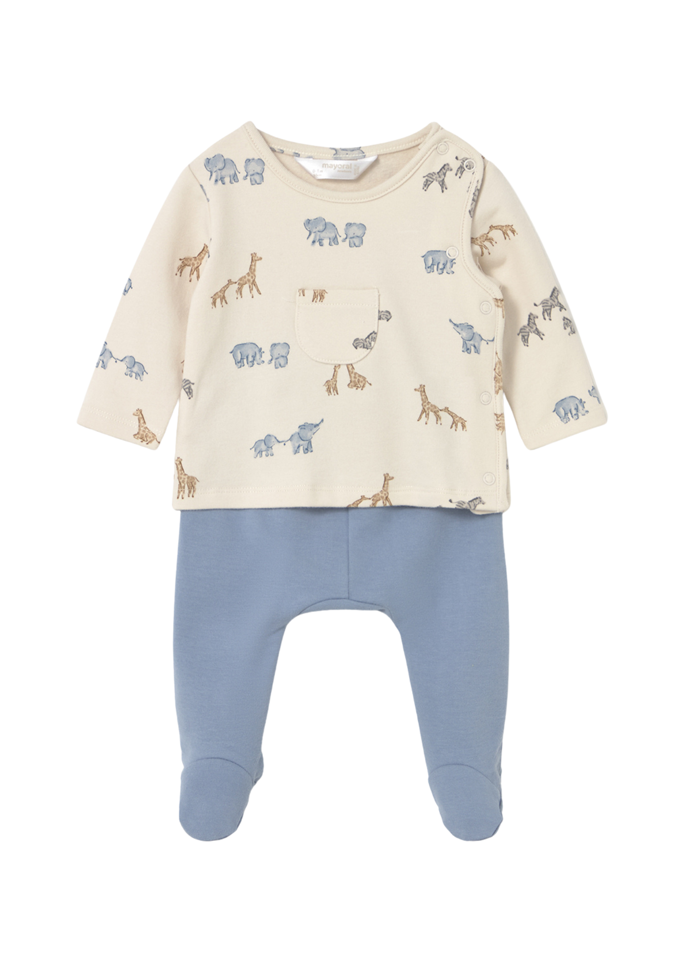 Set 2 Piese Bluza Crem cu Imprimeu Animale si Pantaloni Bleu 2567 Mayoral