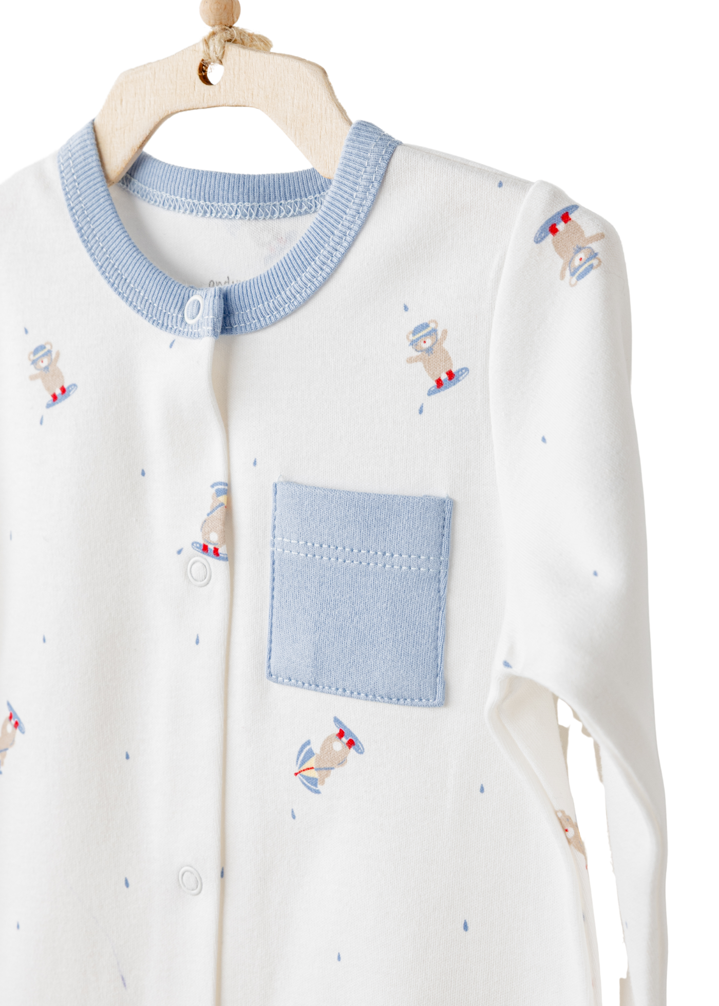 Salopeta Lunga Crem cu Bleu cu Ursi si Fes AC26076 Andywawa