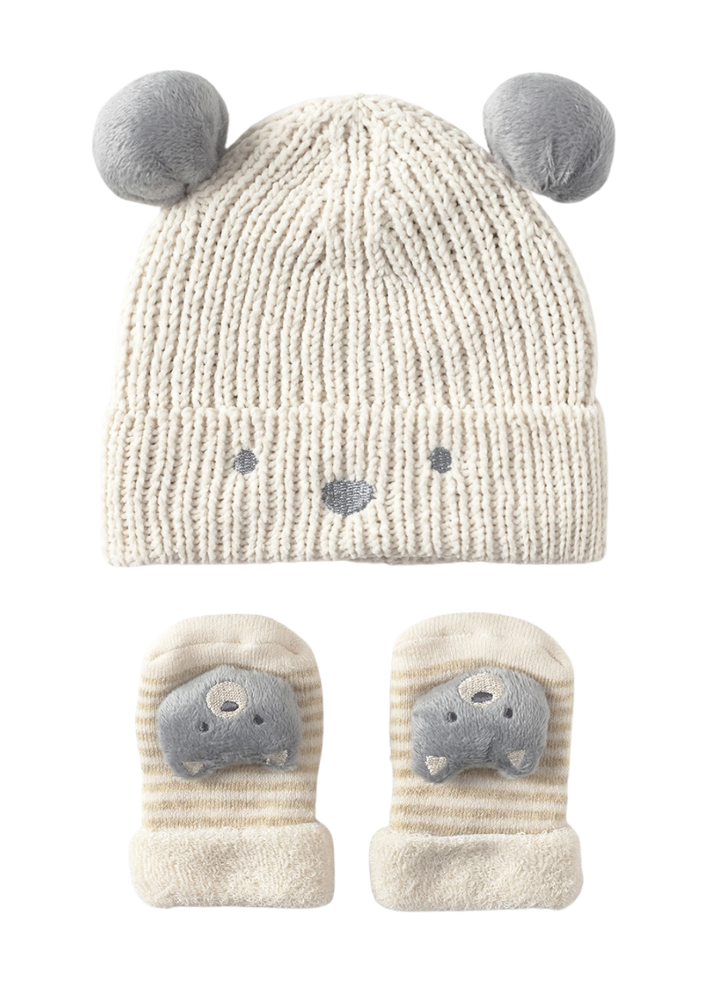 Set Caciula si Sosete Crem cu Gri cu Lup 9933 Mayoral