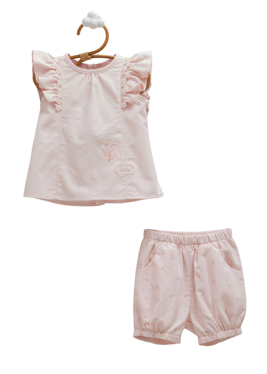 Set 2 Piese Roz Top Maneca Scurta si Pantaloni Scurti Mini Lady TKK2429 Mell Sweet Baby