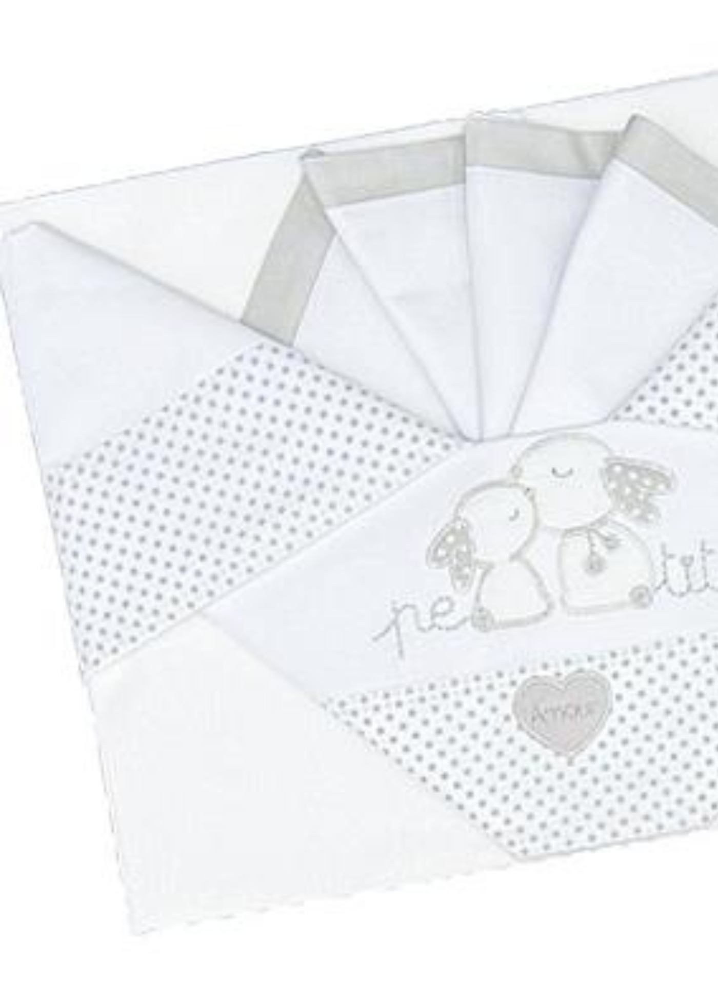 Set Lenjerie Patut 3 Piese Alb-Gri cu Iepurasi D10 Andy&Helen