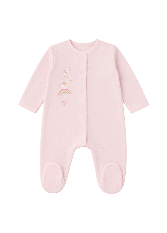 Salopeta Lunga din Bumbac Roz cu Ratuste cu Capse TK2254 Mell Sweet Baby