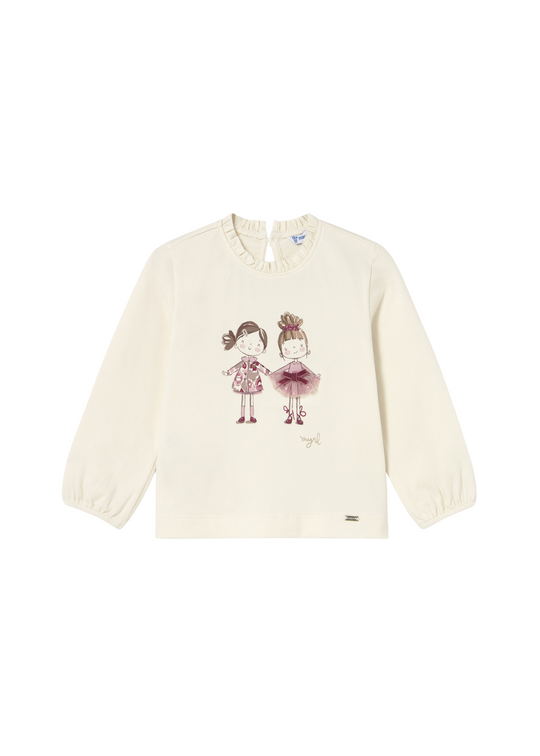 Cream Long Sleeve Printed Blouse for Girls 2075 Mayoral