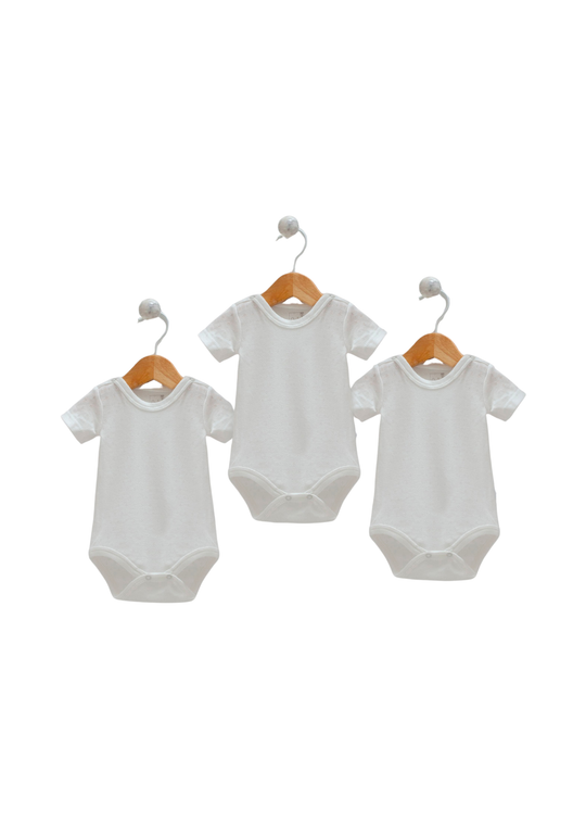 Set 3 Body Crem Maneca Scurta din Bumbac Perforat BK1499 Mell Sweet Baby