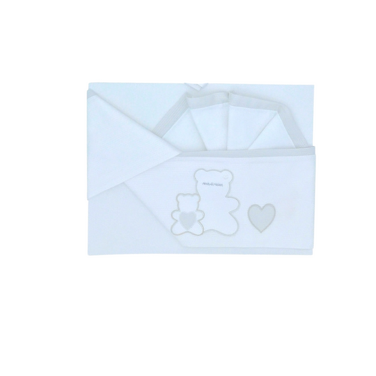 Set Lenjerie Patut 3 Piese 120x60cm & 127x63cm, Gri cu Ursuleti si Inimioare R40 Andy & Helen Italia