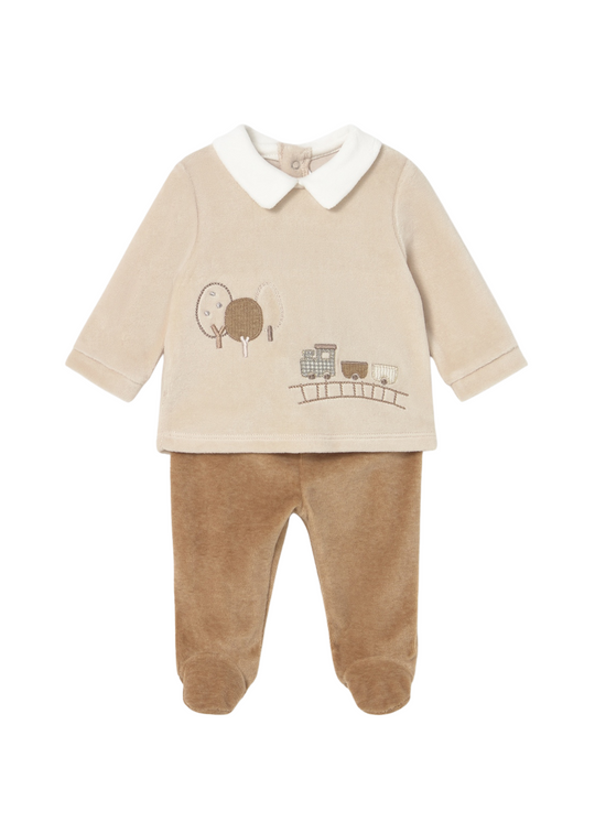 Set 2 Piese Velur Bluza si Pantaloni Bej cu Maro 2562 Mayoral