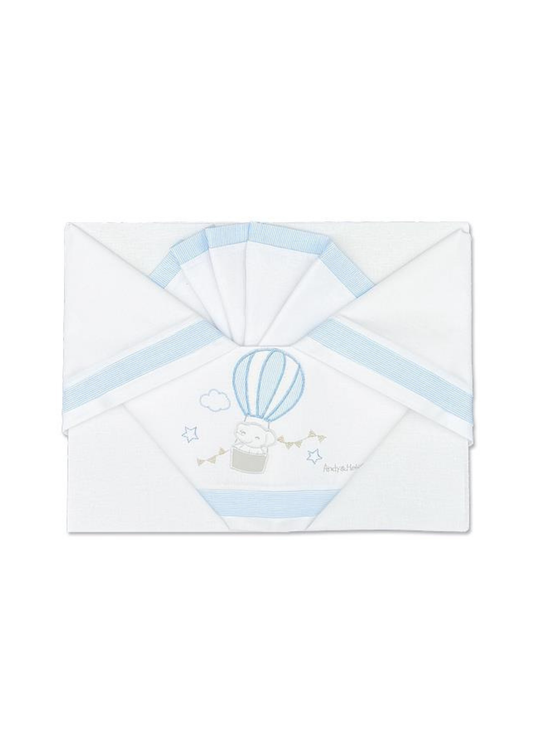 Set Lenjerie Patut 3 Piese Alb-Bleu cu Elefant in Balon D26 Andy&Helen