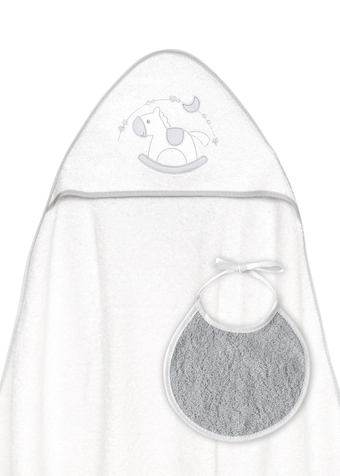 Prosop cu Capison 100x100 cm si Bavetica Alb-Gri cu Calut 01251-18 InterBaby