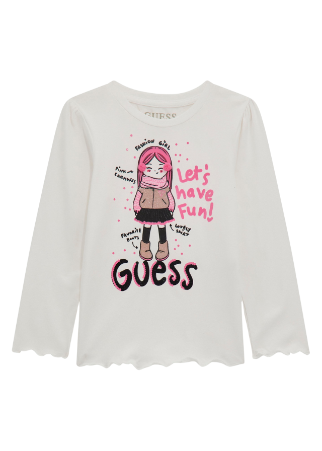 Bluza Alba cu Maneca Lunga Imprimeu Fetita K4BI15 J1313 G011 Guess