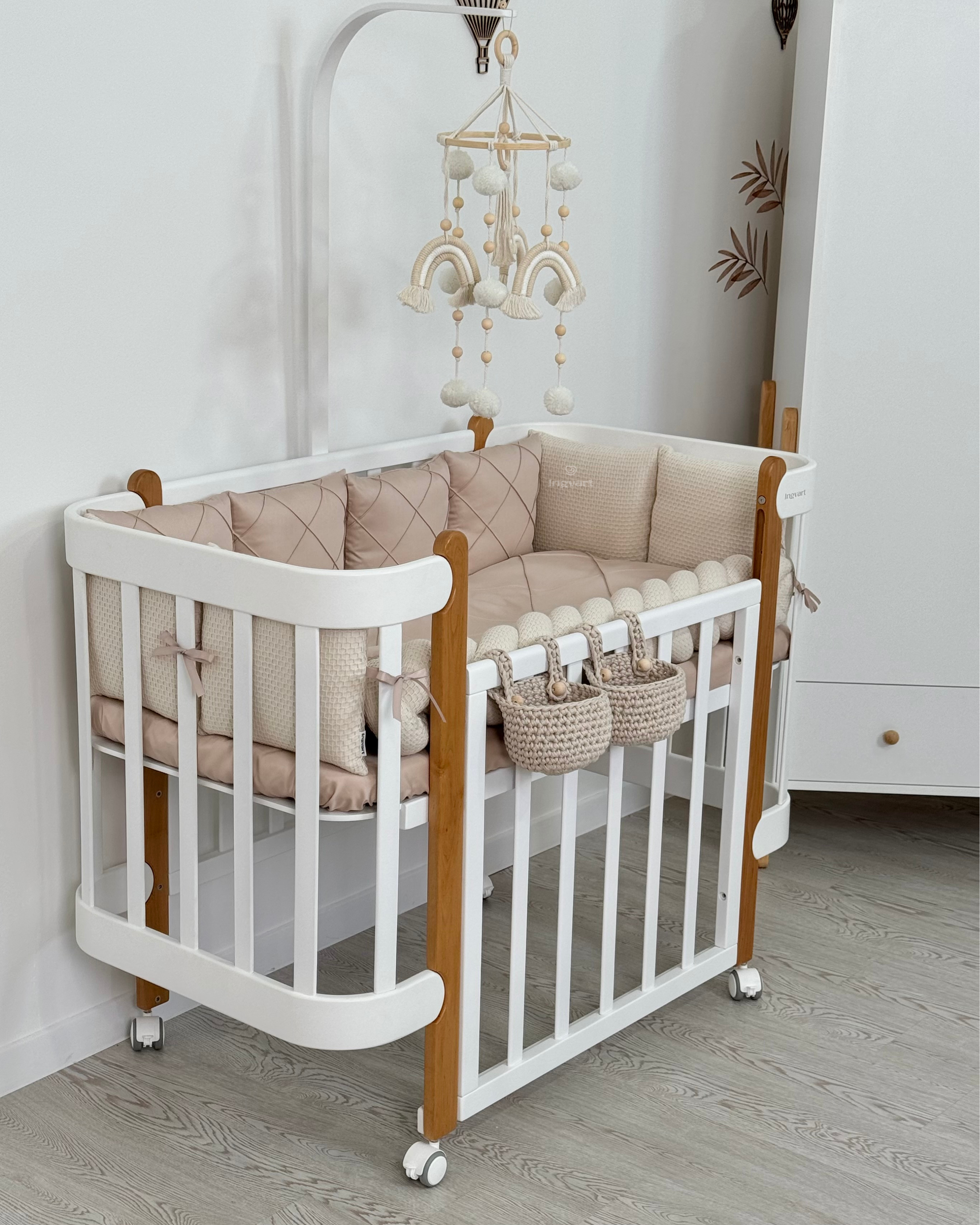 Crib Bedding Set 60x120 cm Satin Platinum Beige Ingvart