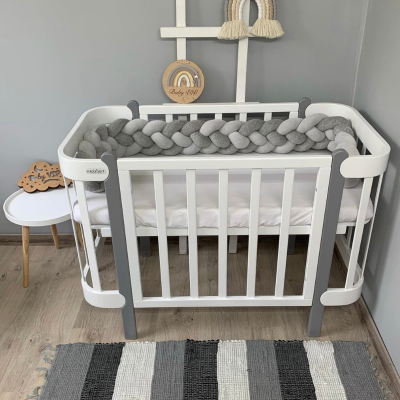 Patut Nika 60cm Transformabil 5 in 1 Alb-Gri cu Bare Groase 60x95/120 cm Ingvart