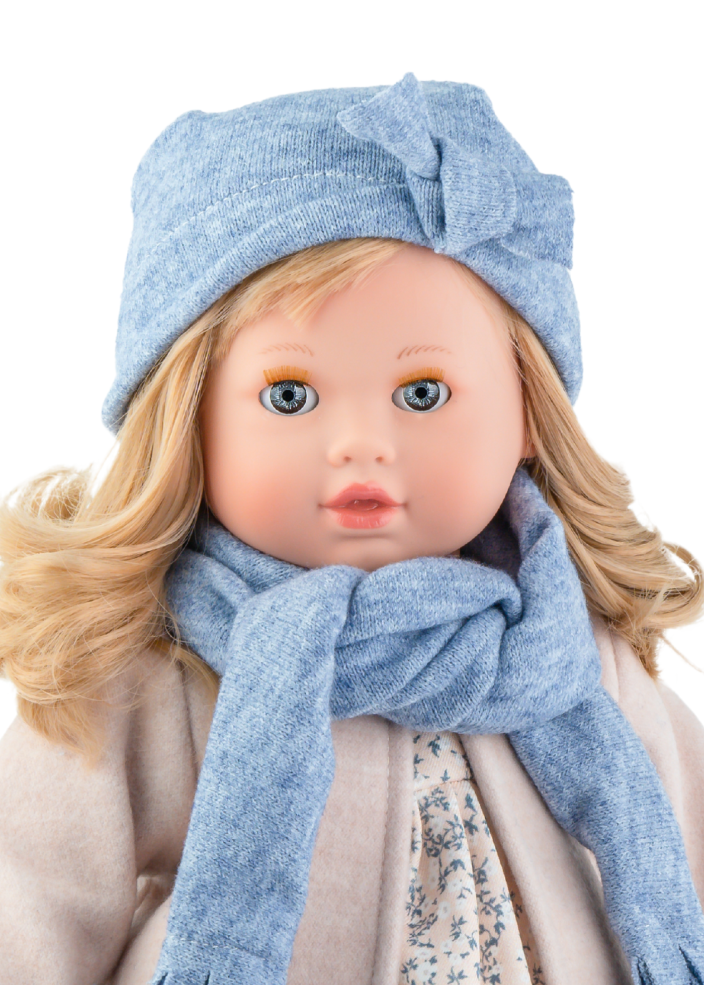 Papusa Parfumata Tina Inverness, Corp Moale cu Par Blond, Rochita Imprimeu Flori si Palton Roz 662 - Marina&pau