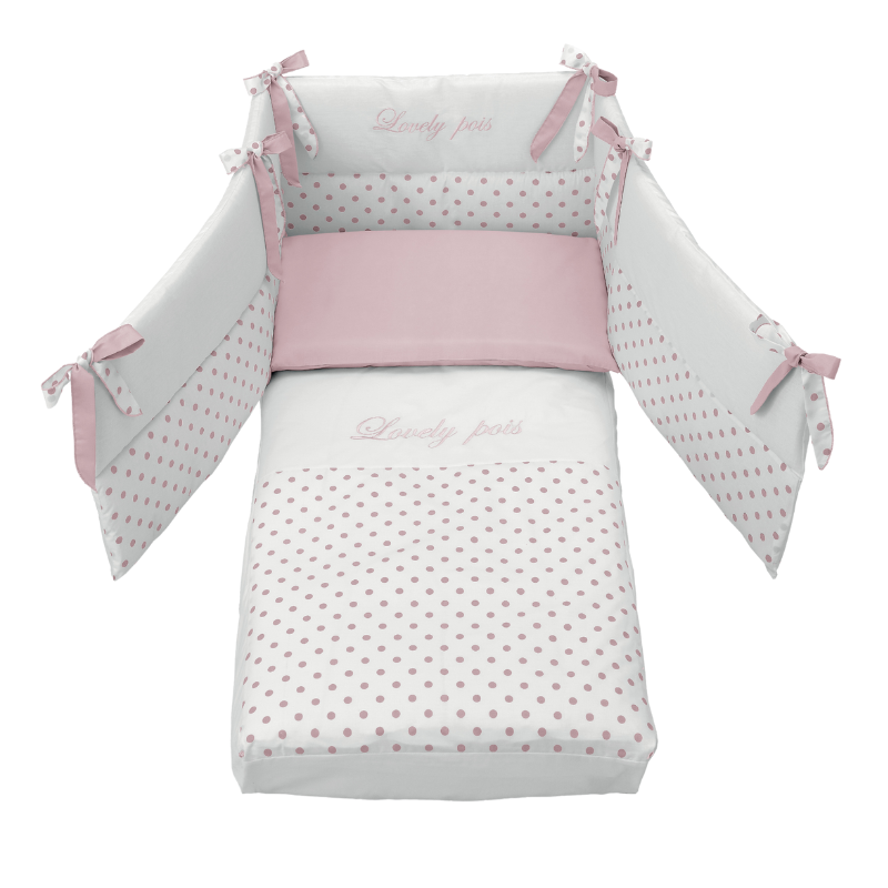 Set Protectie Patut Co-sleeper 4 Piese Bumbac Contact Roz Azzurra