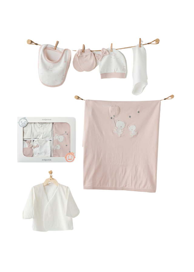 Set 10 Piese Maternitate Crem cu Roz cu Ursuleti AC25951 Andywawa