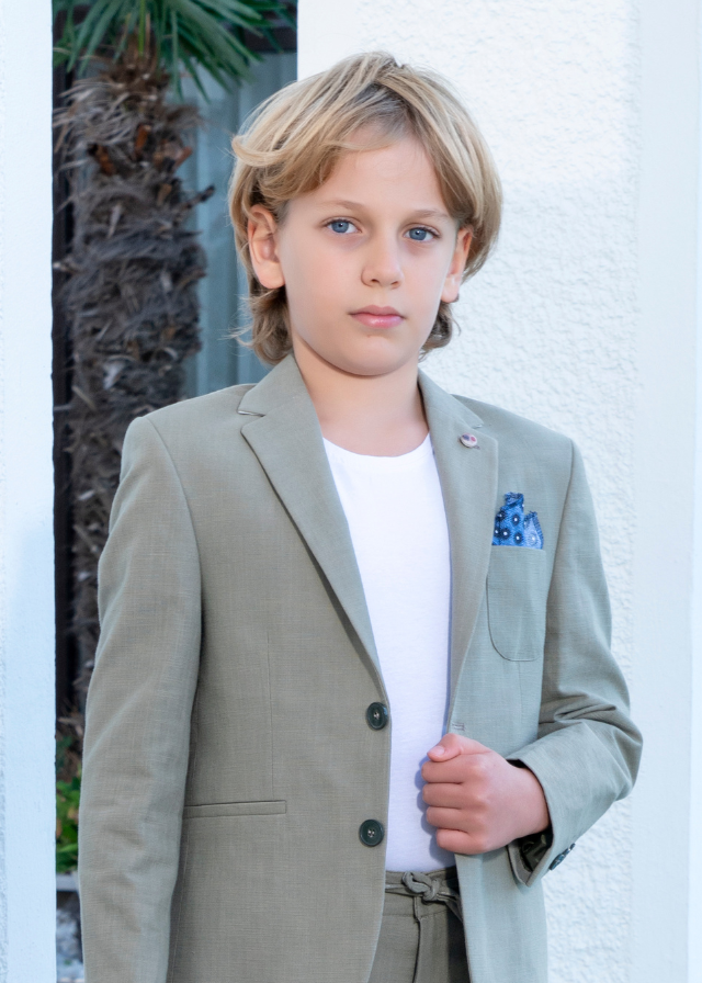 Costum Ceremonie 3 Piese Sacou si Pantaloni Verzi si Tricou Alb 20253 Little Gentleman