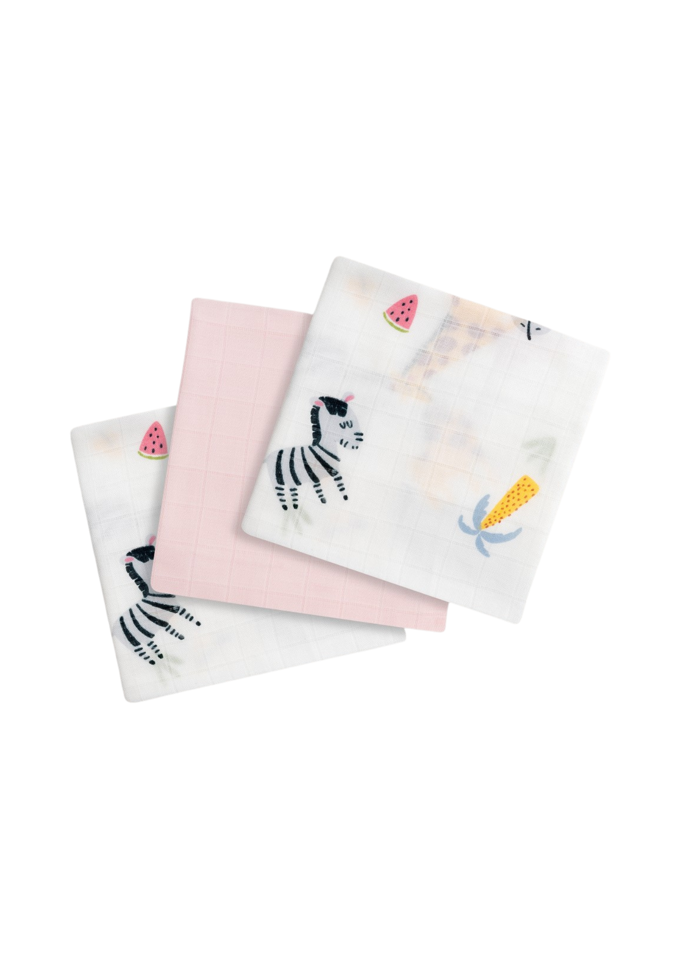 Set 3 Scutece Muselina Bambus Alb-Roz Imprimeu Semiluna – 55x70 cm 98977-02 InterBaby