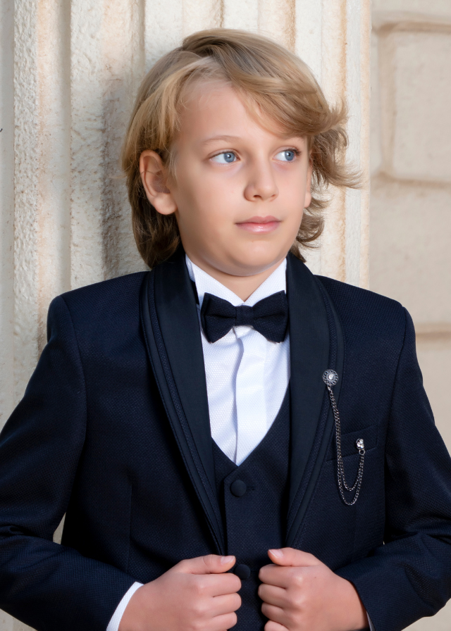 Costum Ceremonie 5 Piese Bleumarin Sacou Guler Sal 20352 Little Gentleman