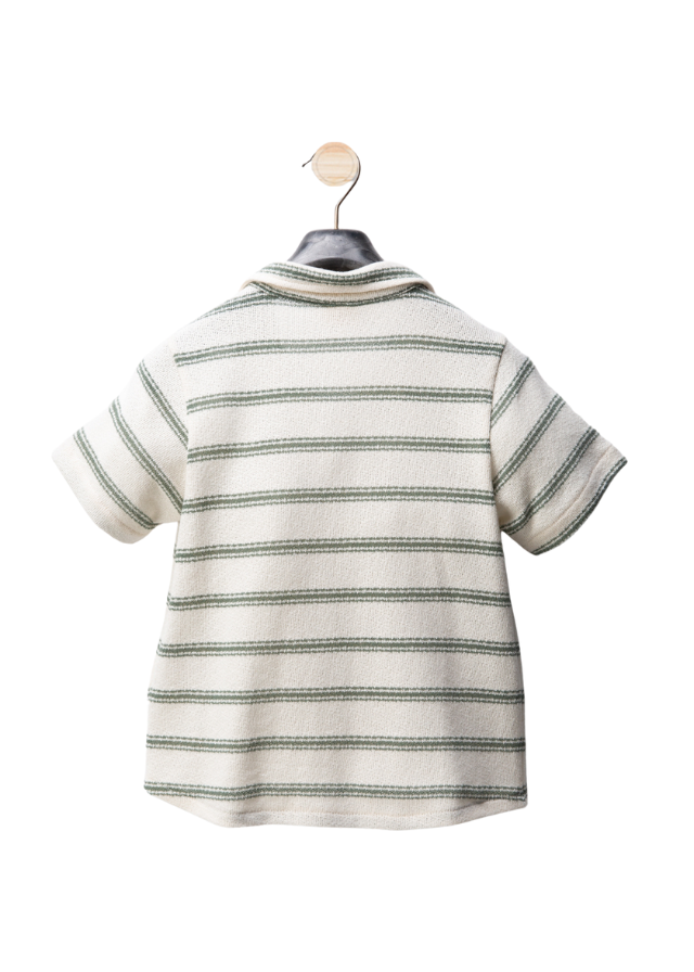 Set 2 Piese Camasa Crem cu Dungi Verzi cu Maneca Scurta si Pantaloni Lungi Verzi M54189 Midimod Gold