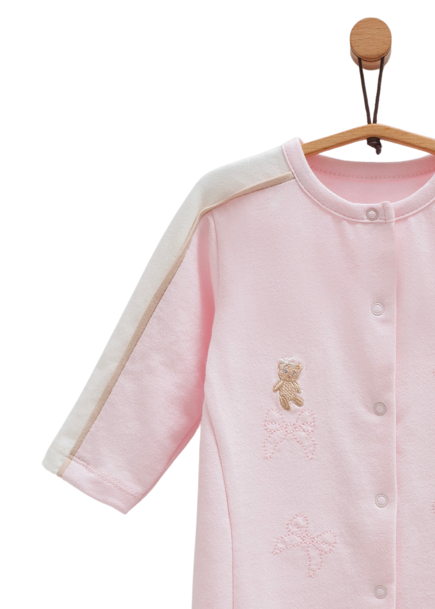 Salopeta Lunga Roz cu Dunga Bej cu Urs si Fermoar TK1397 Mell Sweet Baby