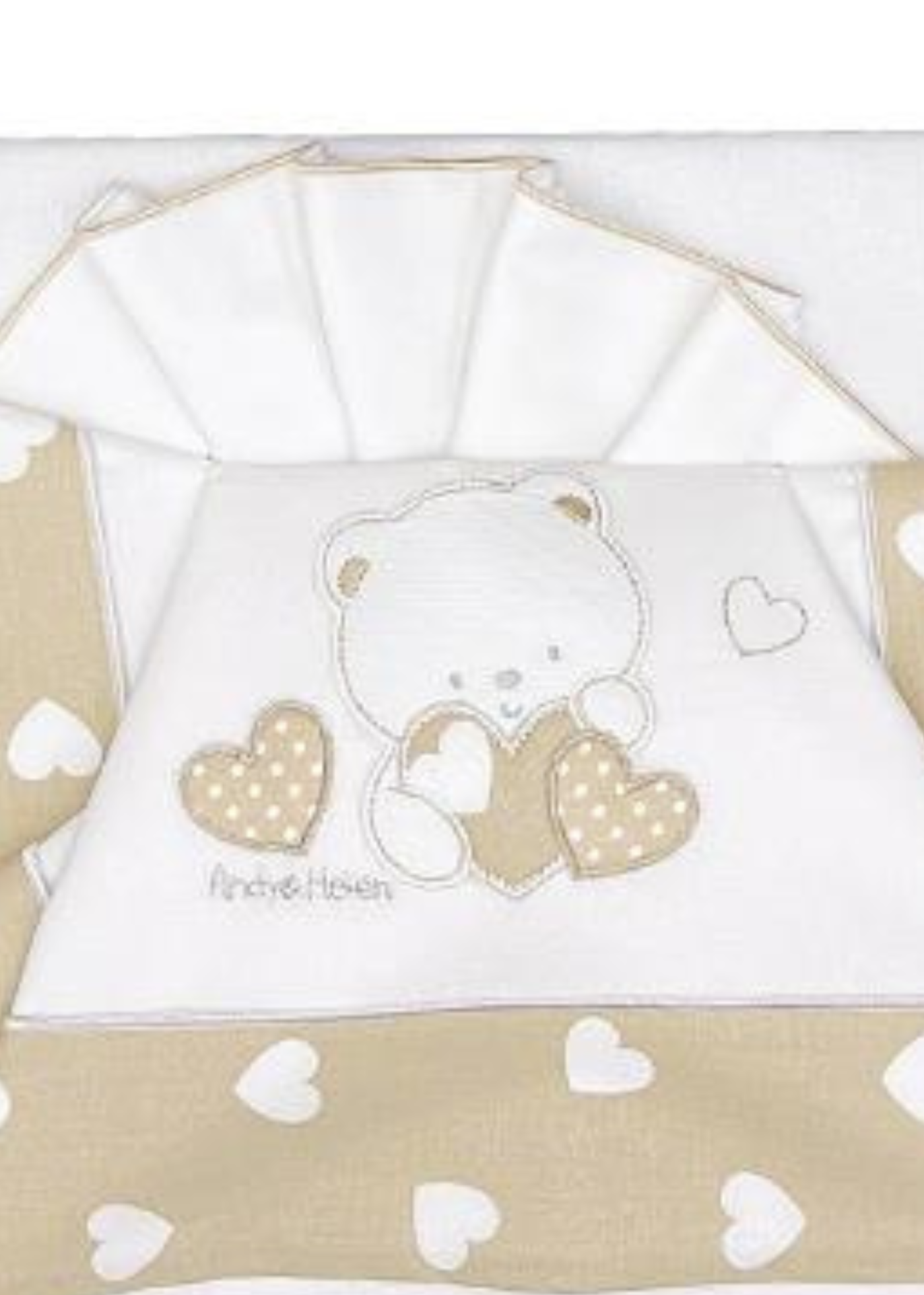 Set Lenjerie Patut 3 Piese Alb-Crem cu Ursulet si Inimioare D70 Andy&Helen