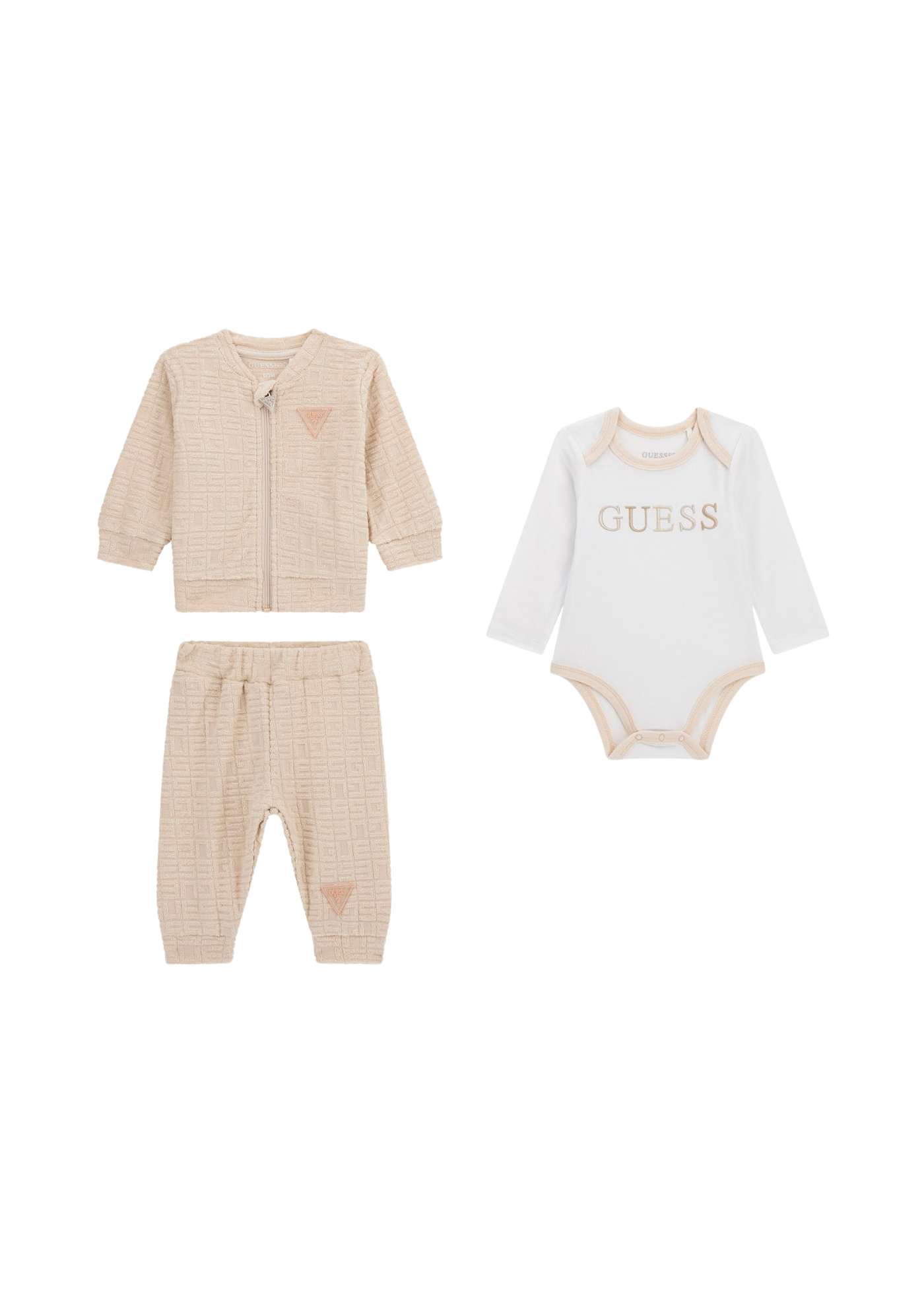 Trening 3 Piese Hanorac si Pantaloni Bej si Body cu Maneca Lunga Alb H5YW10 KBU64 G1ET Guess