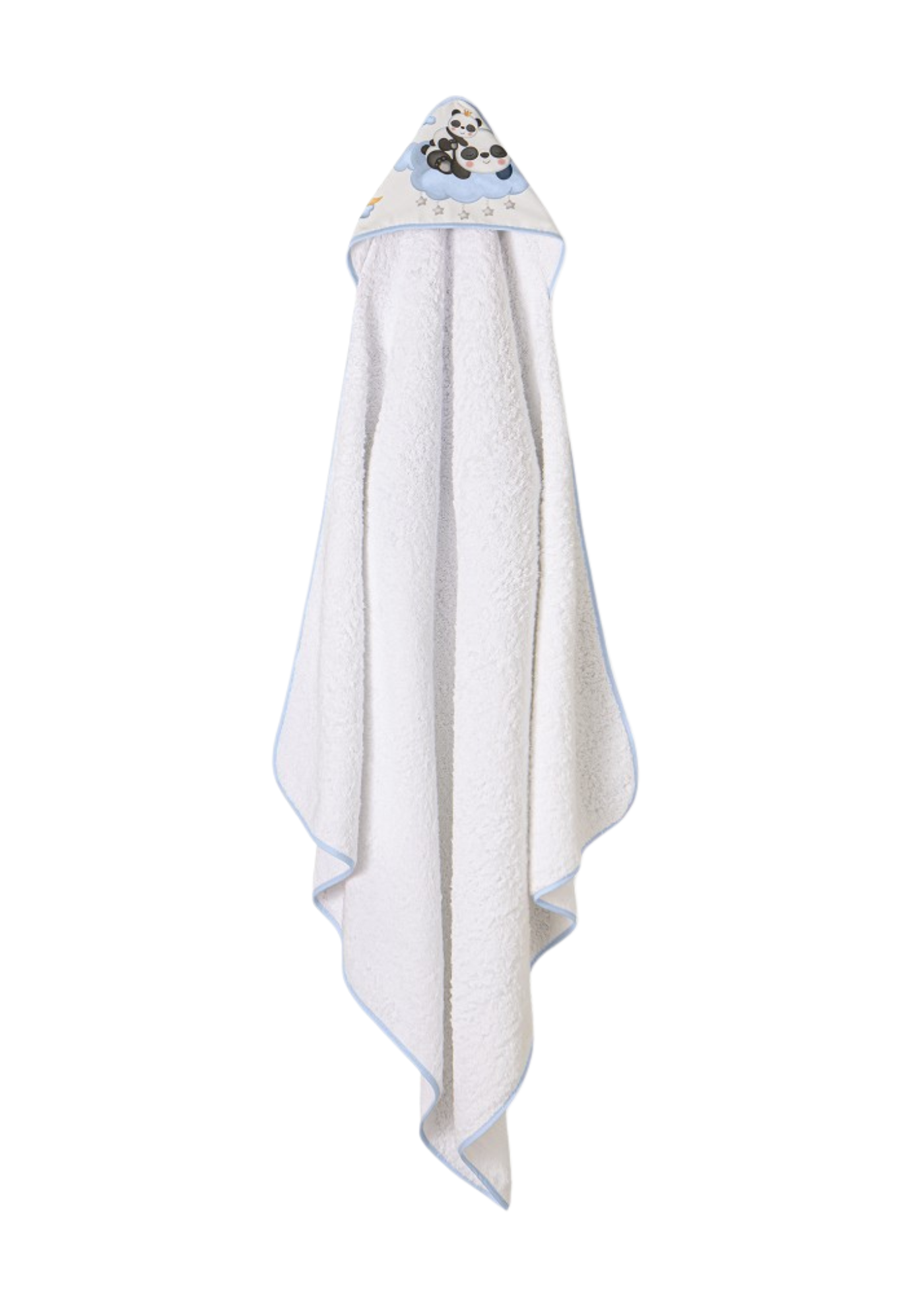 Prosop cu Capison 100x100 cm Alb-Bleu cu Ursuleti Panda D1226-11 InterBaby