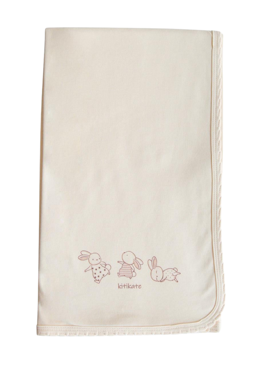 Pled din Bumbac Organic cu Iepuri Bej 80 x 95 cm S74577 KitiKate