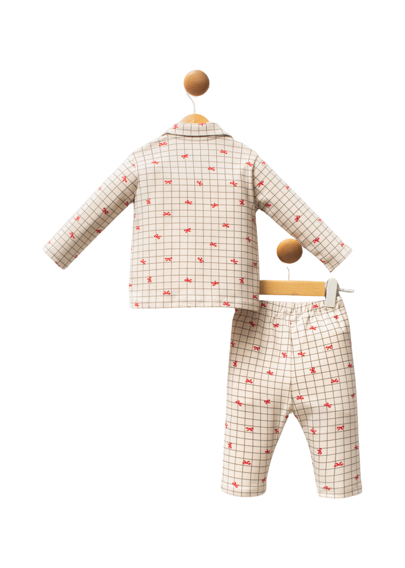 Pijama 2 Piese Bej cu Imprimeu Fundite Rosii USB2728 Us Polo Assn