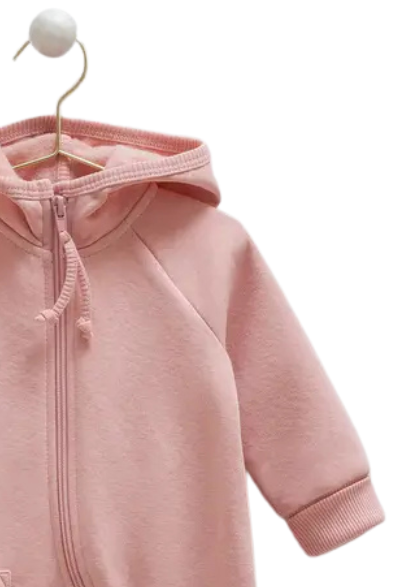 Combinezon Lung Roz Pudra din Bumbac cu Gluga TK1897 Mell Sweet Baby