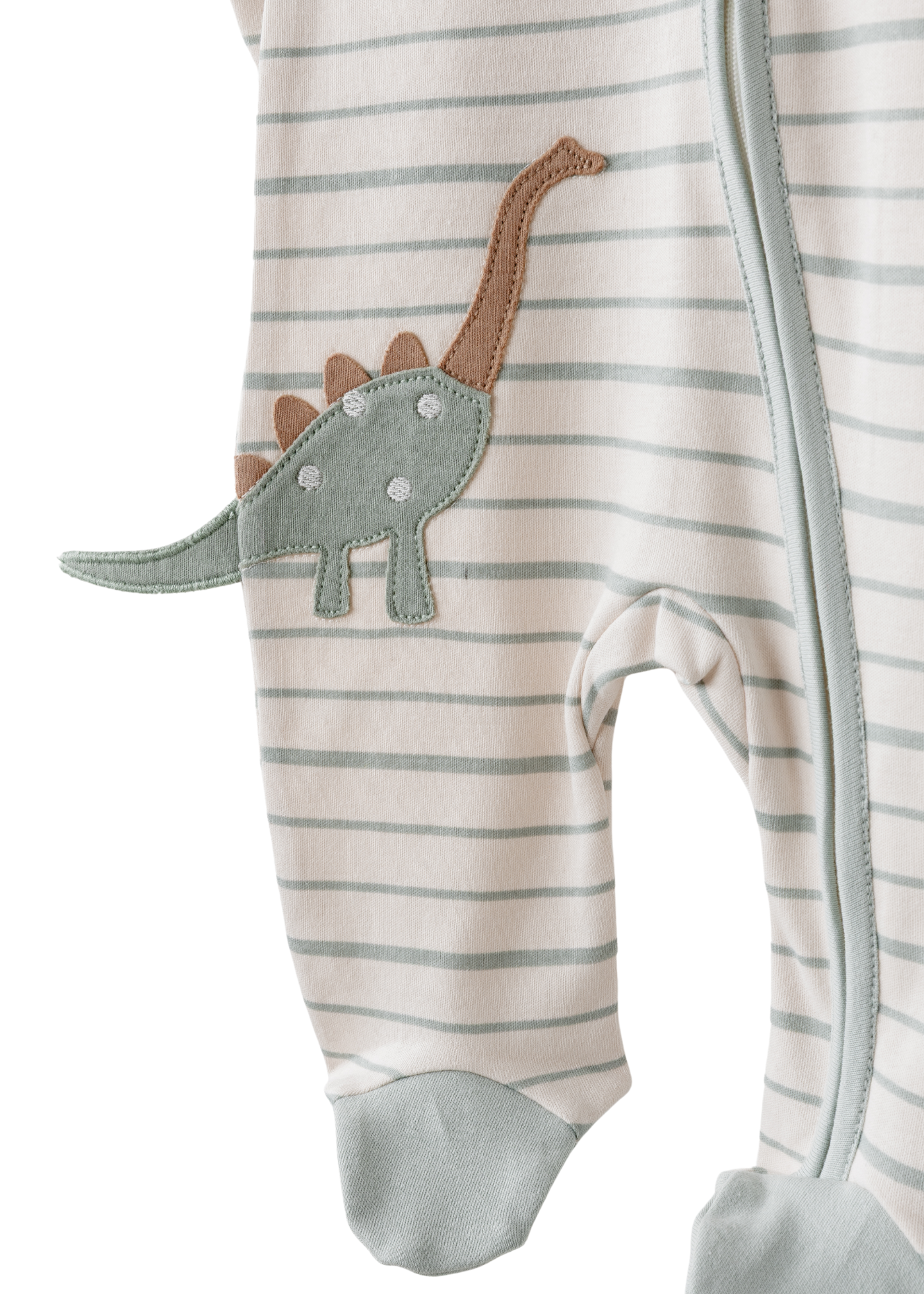 Salopeta Lunga Bej cu Dungi Verzi cu Dinozauri AC26004 Andywawa