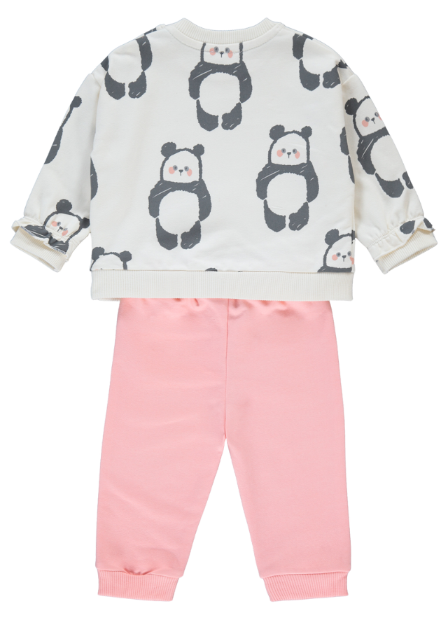 Trening 2 Piese Hanorac Crem cu Imprimeu Ursi Panda si Pantaloni Roz Cute and Chubby K4440 Bebetto