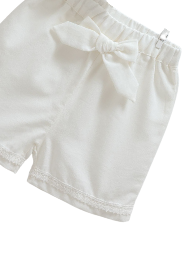 Set 2 piese top si pantaloni scurti albi bumbac broderie sparta 9774 Mell Sweet Baby - Camera Bebelusului