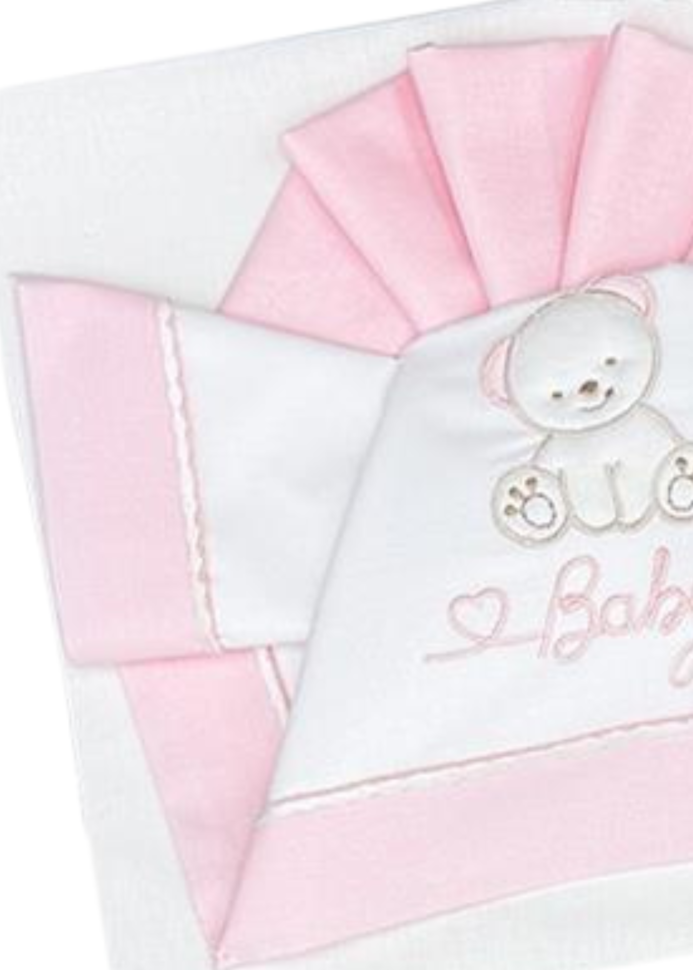 Set Lenjerie Patut 3 Piese Alb-Roz cu Baby Ursulet D08 Andy&Helen