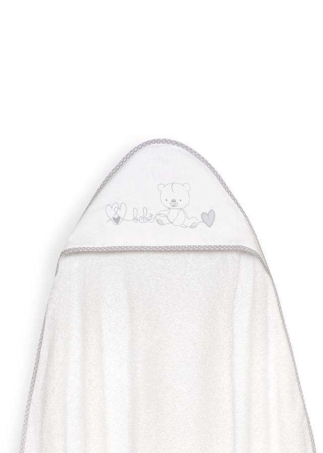 Prosop cu Capison 100x100 cm si Bavetica Alb-Gri cu Ursulet si Inimioare 01249-18 Interbaby